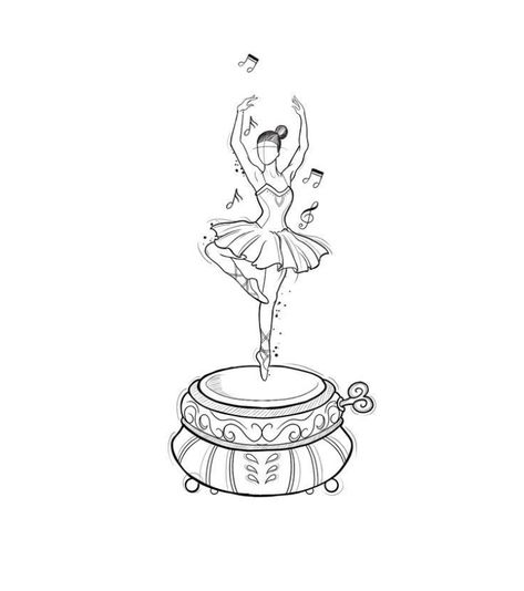 Music Box Sketch, Ballerina Music Box Drawing, Lady Dancing Drawing, Ballerina Tattoo Design, Music Box Tattoo Ballerina, Ballerina Tattoo Ideas, Music Box Drawing, Music Box Tattoo, Ballet Sketches