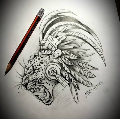 Aztec Warrior Tattoo, Aztec Tattoos Sleeve, Tattoo Hombre, Aztec Drawing, Tato Suku, Jaguar Tattoo, Mayan Tattoos, Aztec Tattoos, Mexican Tattoo