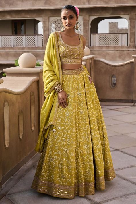 Nartakee Lehenga - Lime Benarasi Lehengas, Indian Bridesmaids Outfits, Bandhani Lehenga, Indian Wedding Gowns, Lehengas Wedding, Black Lehenga, Latest Bridal Lehenga, Indian Lehenga Choli, Lehenga Designs Simple