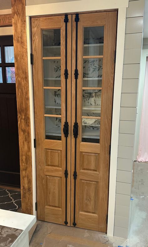 Door For Bar, Hidden Pantry Door Farmhouse, Building A Pantry In Kitchen Door, Raised Panel Pantry Door, Arched Pantry Door Farmhouse, Dream Pantry Luxury Barn Door, Modern Pantry Double Doors, Farm Door For Pantry, Pantry Measurements Door