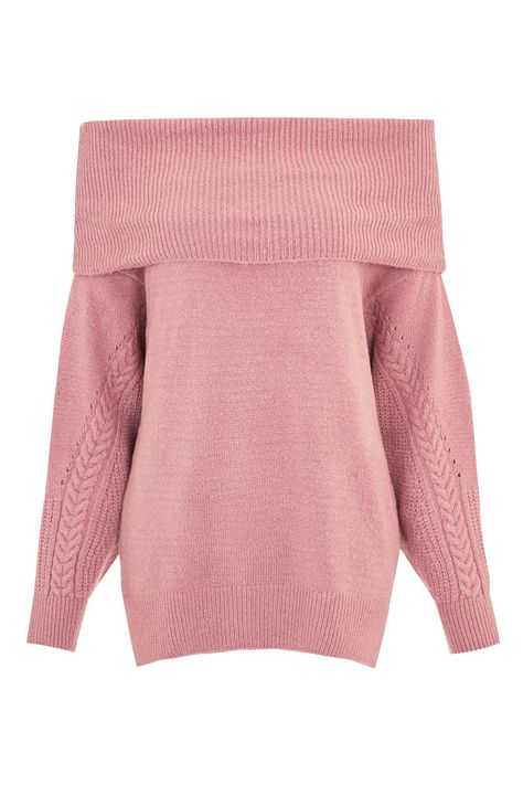 TALL Flute Sleeve Peplum Jumper - Topshop USA Pink Jumper Outfit, Off Shoulder Knit Sweater, Off The Shoulder Jumper, Red Cable Knit Sweater, Chunky Cable Knit Sweater, Jumper Outfit, Neue Outfits, Casual Day Outfits, Cable Knit Jumper