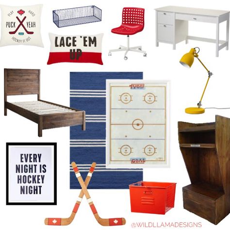 Hockey Inspired Bedroom, Hockey Bedroom Decor Ideas, Kids Hockey Bedroom, Nhl Bedroom, Hockey Bedroom For Boys, Hockey Bedroom Ideas, Hockey Kids Room, Hockey Themed Bedroom, Boys Hockey Bedroom