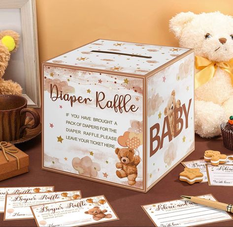 diaper raffle box for baby shower Baby Shower Card Box, Raffle Box, Boy Baby Shower Decor, Baby Shower Box, Baby Shower Game Cards, Shower Box, Shower Holder, Teddy Bear Baby Shower, Diaper Raffle Tickets