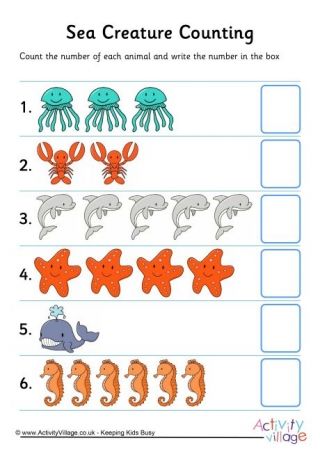 Sea Creature Counting 2 Sea Animals Preschool, Ocean Worksheets, Ocean Animals Preschool, Summer Math Worksheets, Farm Animals Preschool, Animal Activities For Kids, Animal Worksheets, Summer Math, Preschool Activities Toddler