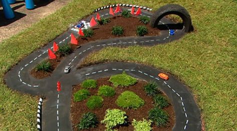 race track Car Tracks For Kids, Mud Play, Kids Yard, Outdoor Play Space, Race Car Track, Kids Backyard, Play Area Backyard, Backyard Kids Play Area, The Whoot