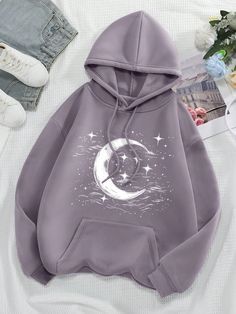 #fashion, #style, #outfitinspiration, #beauty Pattern Hoodie, Moon Pattern, Women Sweatshirts, Cute Hoodie, Winter Hoodies, Star Moon, S Star, All Fashion, Women Clothing