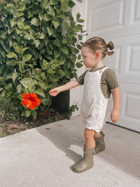 Summer Farm Fun Outfit. Olive T-Shirt - Target, Linen Overalls - Zara, Olive Rain Boots - Goumikids (use code “JEMIMASTUART” to save) Farmer Overalls, Shirt Target, Farmer Outfit, Toddler Overalls, Linen Overalls, Kid Outfits, Farm Fun, Farm Clothes, Overall Outfit