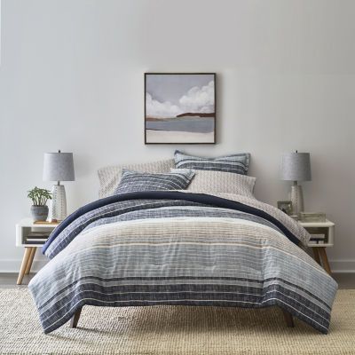 Buy Home Expressions Mercer Stripes Complete Bedding Set With Sheets at JCPenney.com today and Get Your Penney's Worth. Free shipping available Navy Comforter, Bed Ensemble, Bed Comforter Sets, Blue Sheets, Comforter Bedding Sets, Modern Bedroom Decor, Bedroom Refresh, Bed Comforters, Bed Sizes