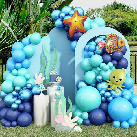 PRICES MAY VARY. 【102Pcs Under The Sea Balloons】Our blue balloon garland kit contains:2 x 18inch Balloons (blue*1,light blue*1) , 50 x 10inch Balloons(blue*20,light blue*10,navy blue*10,metallic blue*10), 40 x 5inch Balloons (blue*15,light blue*10,metallic blue*15), 4pcs different kinds of ocean animals foil balloons,balloons strip 1pc, adhesive tape 4pcs,ribbon 1pc. 【Premium Material】 Our balloons are made of natural latex.Each of these latex balloons is in a brighter color and 20% thicker than Ocean Theme Party Decorations, Ocean Party Decorations, Sea Birthday Party Decorations, Under The Sea Party Decorations, Sea Party Decorations, Octonauts Birthday Party, Under The Sea Decorations, Ocean Theme Birthday, Ocean Birthday Party