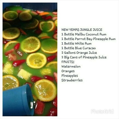 New years jungle juice cocktail recipe Easy Jungle Juice Recipe Cheap, Cheap Jungle Juice Recipe, Jungle Juice Halloween, Green Jungle Juice Recipe, Best Jungle Juice Recipe, Easy Jungle Juice, Mom Drinks, Bucket Drinks, Jungle Juice Recipe