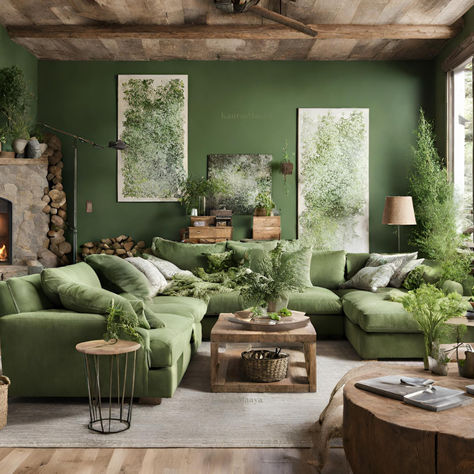 In the heart of modernity, a living canvas unfolds, Rustic whispers echo in sleek furniture's hold. Green tendrils dance, embracing a minimalist story told. Room Oasis, Sala Vintage, Motivational Decor, Living Room Decor Colors, Green Curtains, Living Room Green, Elegant Living Room, Green Decor, Minimalist Decor