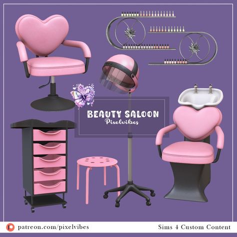 Pixel Vibes — Beauty Salon You can find all my items by... Nail Sims 4 Cc, Sims 4 Cc Cute Furniture, Furniture Cc, Sims 4 Cheats, Sims 4 Challenges, Sims 4 Anime, Cc Furniture, Sims 4 Bedroom, Free Sims 4