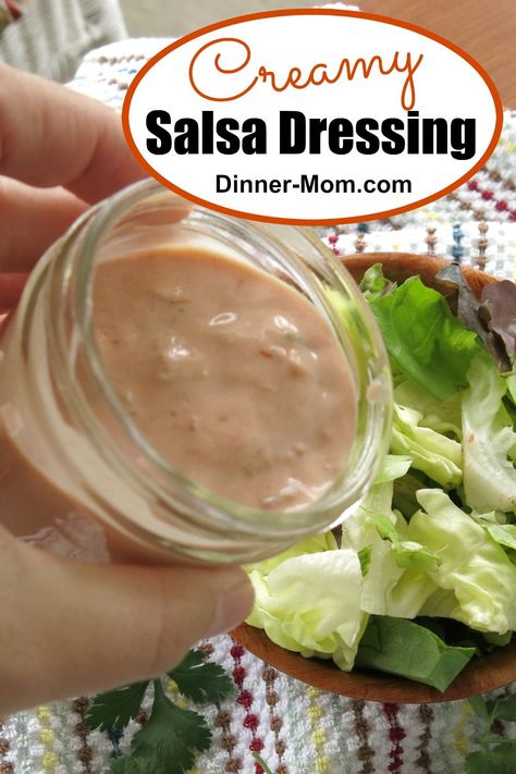 AMAZING Creamy Salsa Dressing has just 2 Ingredients! Perfect for salads, rice bowls, nachos and even chips! #tacosaladdressing #salsadressing Taco Salad Dressing Recipe, Creamy Salsa Dressing, Healthy Taco Salad, Salsa Dressing, Taco Salad Dressing, Healthy Taco, Healthy Tacos Salad, Creamy Salsa, Salad Dressing Recipe