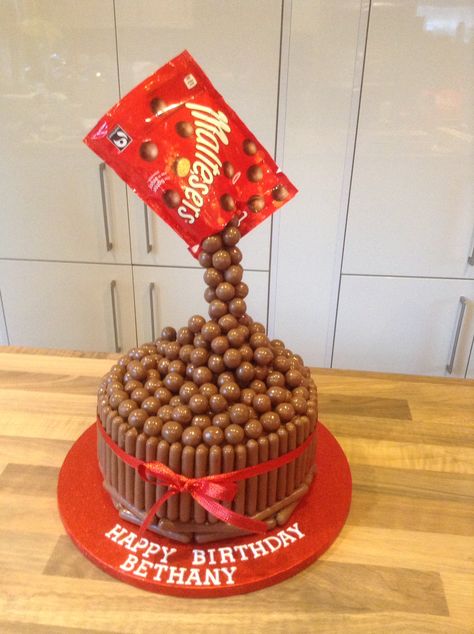 Malteser Gravity cake Maltesers Birthday Cake, Malteaser Birthday Cake, Pouring Cake, Gravity Cakes, Malteser Cake, Anti Gravity Cake, Cola Cake, Gravity Cake, 21st Birthday Cakes