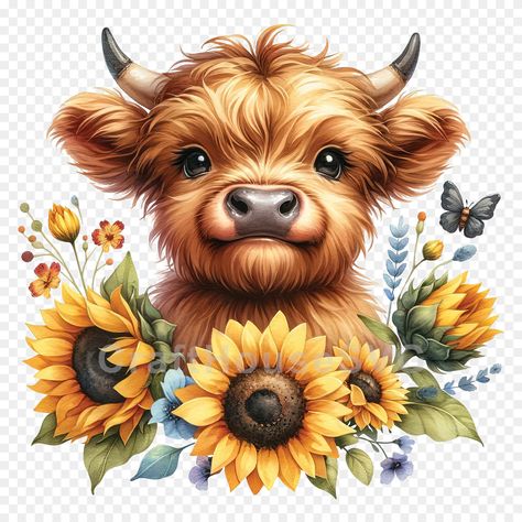 Cow Stuff, Highland Cow Painting, Cow Sublimation, Cute Highland Cow, Highland Cows, Sublimation Ideas, Flower Painting Canvas, Sunflower Png, Ideas Handmade