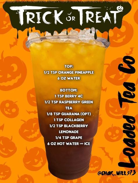 Halloween Loaded Tea Recipes, Lotus Drink Ideas, Loaded Tea Recipes, Herbal Life Shakes, Energy Drink Recipe, Energy Tea Recipes, Tea Recipes Diy, Flavored Water Recipes, Herbalife Shake Recipes