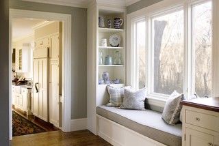 Painted White Farm House Family Kitchen & Butlers Pantry - traditional - kitchen - boston - by K.Marshall Design Inc. Built In Window Seat, Window Seat Kitchen, Bay Window Seat, Window Seat Design, Window Seat Storage, Bedroom Seating Area, Alternative Seating, Window Benches, Bedroom Seating