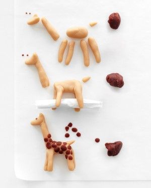 Marzipan Menagerie Cake Toppers How-To | Martha Stewart Clay Giraffe, Fondant Giraffe, Marzipan Recipe, Marzipan Cake, Fondant Animals, Fondant Tutorial, Clay Craft, Gel Food Coloring, Fondant Figures