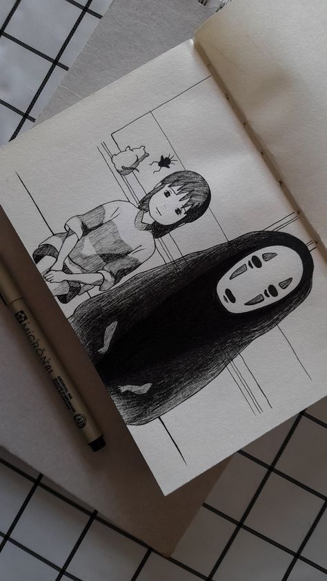 anime fanart, sketch, ink sketch, aesthetic sketch, spirited away, no face, ghost Lukisan Arang, Illusion Tattoo, Optical Illusion Tattoos, Illusion Tattoos, Optical Illusion Tattoo, Animation Art Sketches, Cool Pencil Drawings, Art Sketches Pencil, Book Art Diy