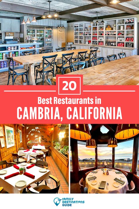 40th Birthday Trip Ideas, California Places To Visit, Cambria California, Moonstone Beach, California Restaurants, Hearst Castle, Dinner Restaurants, Classic Italian Dishes, Birthday Trip