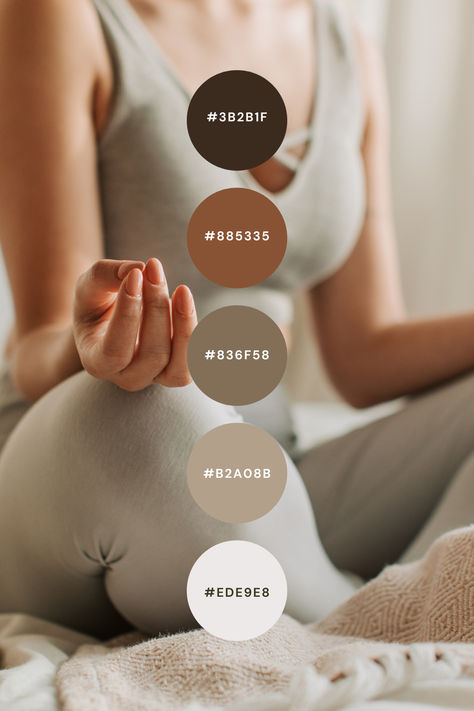 Looking to create a serene, grounded feel for your brand or website? This calming color palette combines rich browns and soft neutrals (#3B2B1F, #885335, #836F58, #B2A08B, #EDE9E8) for a look that exudes warmth and balance. Perfect for wellness brands, yoga studios, or lifestyle websites aiming for a peaceful, inviting vibe. Pin this palette and bring natural elegance to your next branding or web design project! Wellness Branding, Custom Brand Design, Yoga Studios, Branding Design Packaging, Web Design Projects, Calming Colors, Custom Branding, Brand Identity Design, Yoga Studio