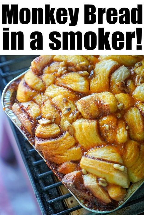 Best monkey bread in a smoker that is perfect for breakfast or dessert! Throw it on your Traeger with your meat for a complete meal done together. #traegerrecipes #smokerrecipes #monkeybread #smoker Frozen Dough Recipes, Best Monkey Bread, Traeger Smoker Recipes, Frozen Bread Dough Recipes, Rhodes Recipes, Monkey Bread Recipe Easy, Traeger Cooking, Pellet Smoker Recipes, Traeger Grill Recipes