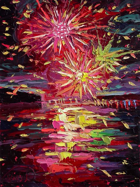 Fourth of July Fireworks! Holiday Paintings, Diwali Art, Oil Painting Palette, Fourth Of July Fireworks, Fireworks Festival, Brown County, Painting Palette, Holiday Painting, Palette Knife Painting