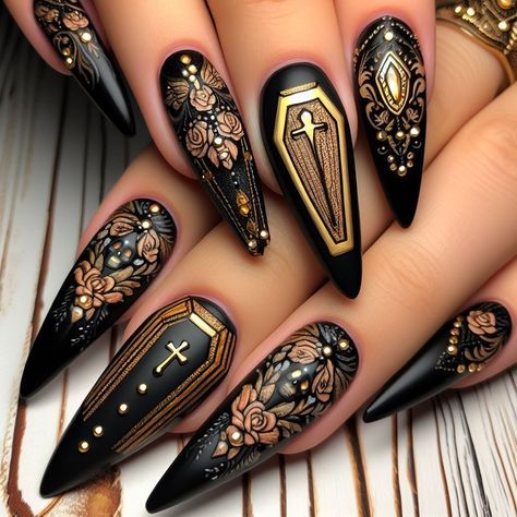 Nails Black Coffin, Coffin Nails Black, Coffin Nails Short, Classy Coffin Nails, Summer Coffin Nails, Jersey Nails, Gothic Nail Art, Gothic Theme, Bday Nails