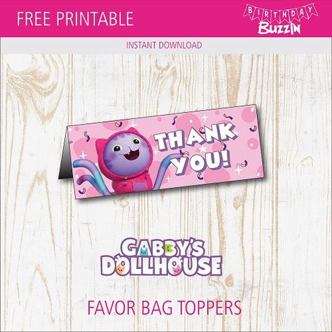 Free Printable Gabby’s Dollhouse Favor Bag Toppers | Birthday Buzzin Gabby Dollhouse Party Treats, Gabby Dollhouse Favors, Gabby's Dollhouse Birthday Party, Gabby's Dollhouse Birthday, Gabby Birthday, Christmas Jar Gifts, Farm Theme Preschool, Gabby Dollhouse, Favor Bag Toppers