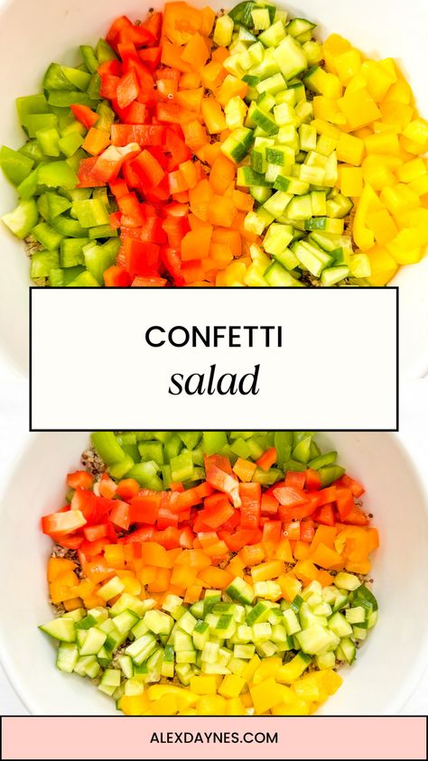 This Confetti Salad is a refreshing summer salad recipe. This recipe is a great side dish, getting its name from the "confetti" looking quinoa. We enjoy the fresh flavors of this recipe all year long, but they’re especially satisfying during the hot summer months. This dish is quick and easy to make, which makes it a great addition to summer BBQs and pool parties. Lemon Quinoa, Chocolate Zucchini Muffins, Chocolate Chip Bars, Zucchini Muffins, Chocolate Zucchini, Summer Salad Recipes, Chopped Salad, Summer Refreshments, How To Cook Quinoa