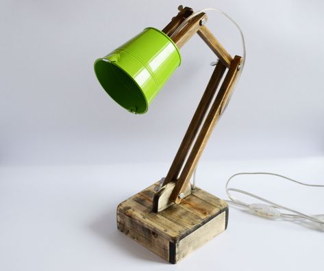 Unique, color accent wooden lamp made of solid lime wood and metal shade. Especially for you as an accent for your home, it will give new meaning to the concept of light. Use the lamp as a faithful helper in the work, resting with a book or simply as a stylish decoration for your home. To... #DeskLamp, #WoodLamp #Cute, #Desklamp, #Green, #Simple, #Wood @idlights Diy Study Lamp, Bedroom Lamps Design, Desk Lamp Diy, Wooden Desk Lamp, Study Lamp, Reading Desk, Wooden Lamps, Lamps Aesthetic, Diy Lamps