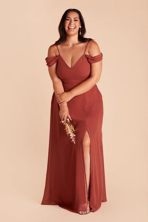 Burnt Orange Bridesmaid Dresses, Bridesmaid Dress Chiffon, Bridal Squad, Macy Dresses, Birdy Grey, Perfect Bridesmaid Dress, Column Skirt, Plus Size Bridesmaid, Drape Sleeves