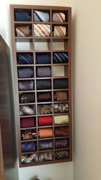 Wall Mount Rolled Neck Tie Display: 4 Steps (with Pictures) Mens Closet Organization, Tie Display, Tie Storage, Tie Hanger, Tie Organization, Tie Rack, Wall Mounted Desk, Closet Renovation, Wall Closet