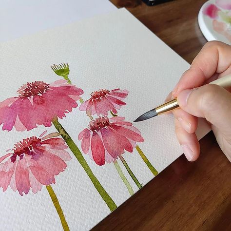 30 Watercolor Flower Painting Ideas for Beginners - Beautiful Dawn Designs Flower Painting Ideas, Akvarel Illustration, Watercolor Flower Painting, Beautiful Dawn, Painting Ideas For Beginners, Watercolor Flowers Tutorial, Watercolor Beginner, Simple Painting, Hippie Painting