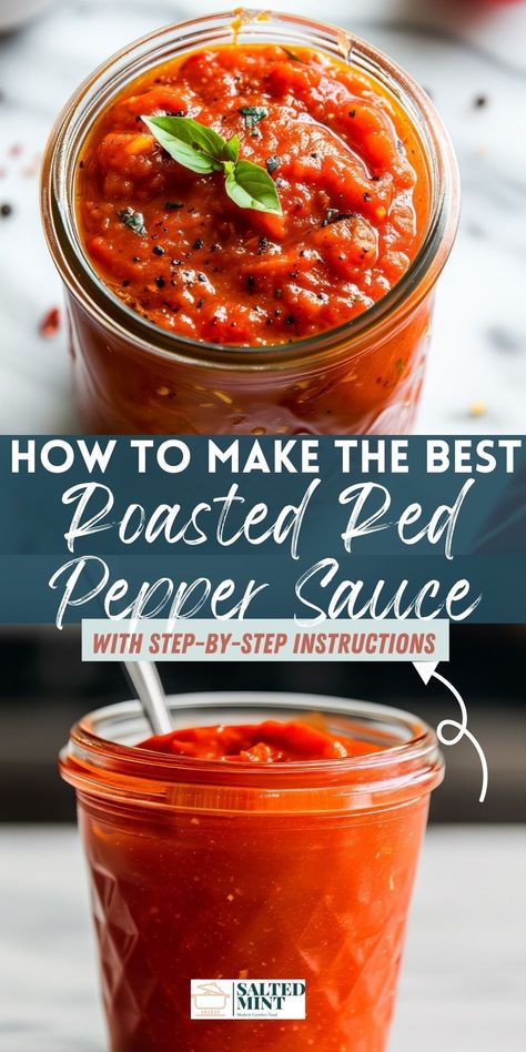 Enjoy this versatile roasted red pepper sauce for an easy pasta dish or as a tasty sauce for grilled chicken and vegetables. Perfect for summer recipes and appetizers. Spicy Pepper Sauce, Sauce For Grilled Chicken, Red Pepper Sauce Recipe, Capsicum Recipes, Pepper Sauce Recipe, Thermomix Baking, Roasted Pepper Sauce, Roasted Red Pepper Sauce, Vegan Ideas