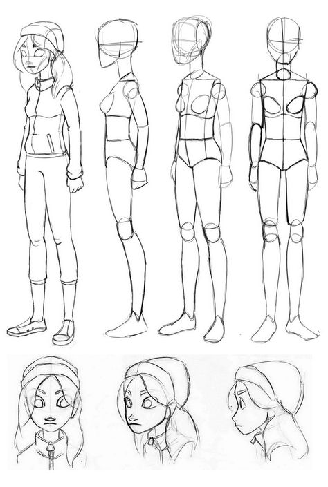 Female Cartoon Anatomy, 2d Simple Character, Figure Turnaround, Elf Cartoon Drawing, Cartoon Reference Poses, Female Character Sheet, Character Sheet Base, Character 360, Character Turnaround Sheet