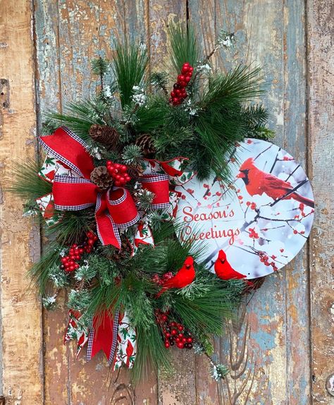 Christmas Cardinal Wreath Evergreen Wreath Farmhouse - Etsy Canada Farmhouse Back Door, Christmas Wreath Designs, Cardinal Wreath, Farmhouse Christmas Wreath, Winter Cardinal, Evergreen Wreath, Christmas Cardinals, Wreath Farmhouse, Wreath Front Door