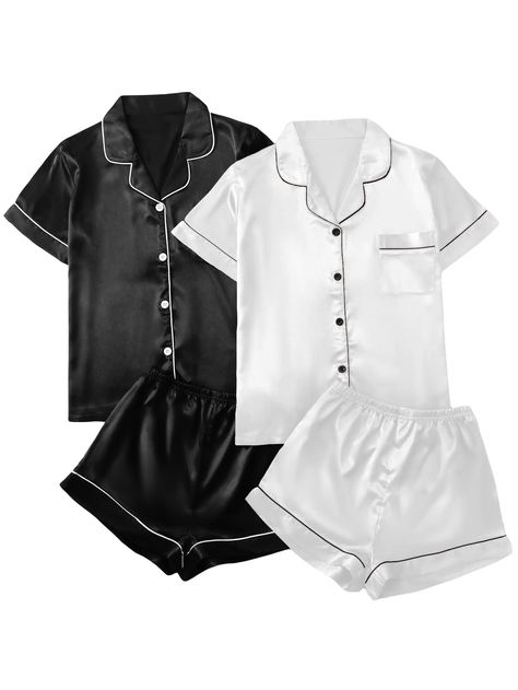 Women Nightwear Outfit, Nightwear Outfits, Cute Outfits With Shorts, Adrette Outfits, Pijamas Women, Pyjama Satin, Satin Bluse, Cute Sleepwear, Bff Outfits