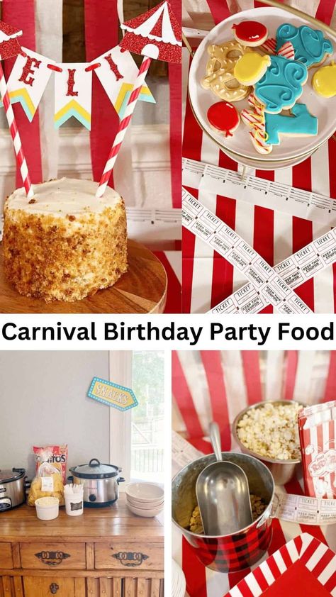 This carnival themed party had so much yummy food! Guests will love the chili or popcorn bar along with the sweet treats. Party At The Park, Party Snack Food, Carnival Themed Party, Popcorn Bar, Carnival Birthday Parties, Carnival Birthday, Birthday Party Food, Birthday Food, Boy Birthday Party