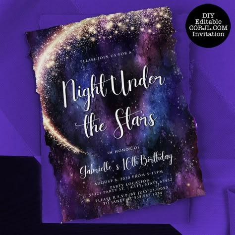 Hey, I found this really awesome Etsy listing at https://www.etsy.com/listing/752982441/a-night-under-the-stars-invitation Stars Invitation Template, Stars Invitation, A Night Under The Stars, Carnival Invitations, Debut Invitation, Galaxy Wedding, Night Under The Stars, Starry Night Wedding, Star Template