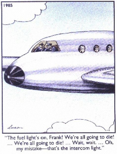 Far Side Calendar:  The fuel light's on Frank! The Far Side Gallery, Pilot Humor, Gary Larson Far Side, Gary Larson Cartoons, Far Side Cartoons, Aviation Humor, Far Side Comics, Gary Larson, Comic Poster