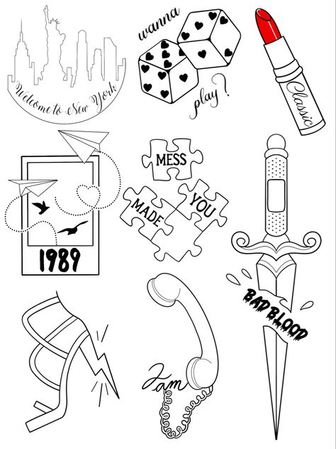 1989 tattoos, 1989 TV, taylor swift tattoos, 1989 TV, taylor swift, blank space, style, shake it off Shake It Off Tattoo, 1989 Doodles Taylor Swift, 1989 Symbols Taylor Swift, 1989 Taylor Swift Tattoo Ideas, Taylor Swift Patchwork Tattoos, Taylor Swift Quilt, Taylor Swift Stencil Art, Taylor Swift Flash Tattoo, Concert Tattoo Ideas