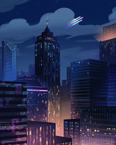 Anime City, City Cartoon, Night Background, City Background, City Drawing, The Powerpuff Girls, Cyberpunk City, The Powerpuff, City Illustration