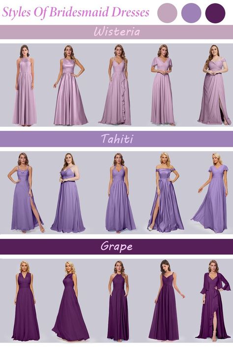 Cheap Purple Bridesmaid Dresses Near Me Purple Bridesmaid Gowns, Bridesmaid Color Palette, Wisteria Bridesmaid Dresses, Groomsmen Dress, Purple Satin Dress, Purple Bridesmaid Dress, Purple Bridesmaid, Wedding Party Outfits, Sequin Bridesmaid