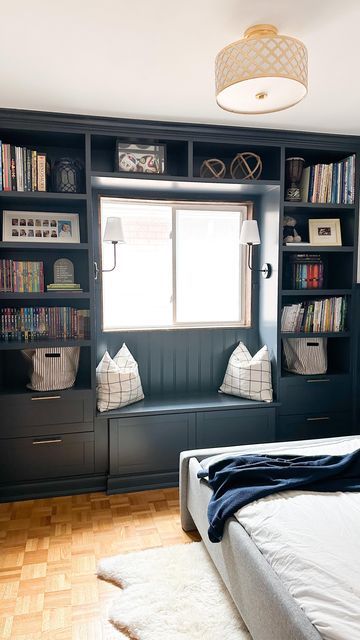 Ikea Brimnes Bookcase Hack, Vanessa Silva, Bedroom Design On A Budget, Ikea Built In, Bookcase Bedroom, Window Seat Design, Home Office/guest Room, Sunroom Decorating, Big Kids Room