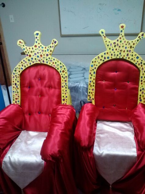 Kings chair Kingdom rock VBS Kings Throne Chair, Throne Ideas, Kingdom Rock Vbs, Mighty Fortress Vbs, Castle Decorations, Royal Theme Party, Kingdom Vbs, Cinderella Musical, Theatre Decorations