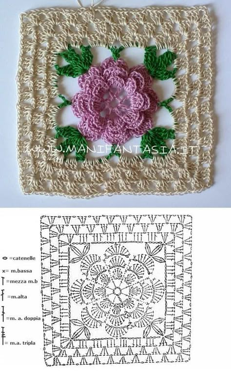 Miren que lindos cuadritos tejidos a crochet, son de amigas, Motifs Granny Square, Crochet Flower Squares, Crochet Potholder Patterns, Granny Square Crochet Patterns Free, Crochet Bedspread Pattern, Crochet Motif Patterns, Mode Crochet, Crochet Hexagon, Crochet Stitches For Beginners