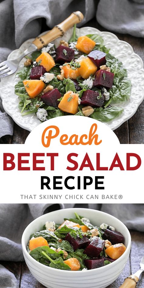 Fresh Southern peaches, beets, blue cheese and walnuts are tossed with a delightful salad dressing in this Peach and Beet Salad Recipe with Thyme Vinaigrette. Baking Recipes Sweet, Thyme Vinaigrette, Beet Salad Recipe, Mediterranean Salad Recipe, Beet Salad Recipes, Blue Cheese Salad, Fresh Summer Salad, Easy Gluten Free Desserts, Simple Vinaigrette