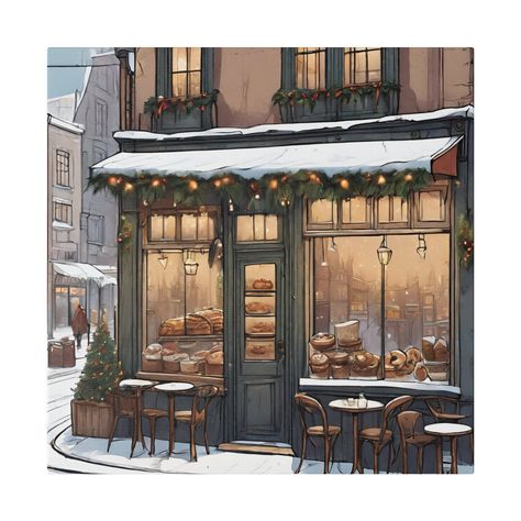 Christmas Cafe Aesthetic, Brown Christmas Wrapping Paper, Blocksburg House, Paris Coffee Shop, Christmas Cafe, France Cafe, Green Christmas Tree Decorations, Christmas Nyc, The Moon Tarot Card