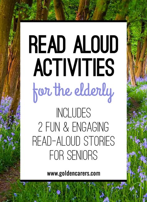 For the elderly who loved to read all their lives, listening to someone read to them can bring profound comfort and joy. Why not start a Read-Aloud Readers Group activity at your facility; a Book Club with a difference! Read-aloud activities are an intervention well worth pursuing. Listening To Someone, Assisted Living Activities, Memory Care Activities, Senior Living Activities, Therapeutic Recreation, Nursing Home Activities, Alzheimers Activities, Read Aloud Activities, Recreation Therapy